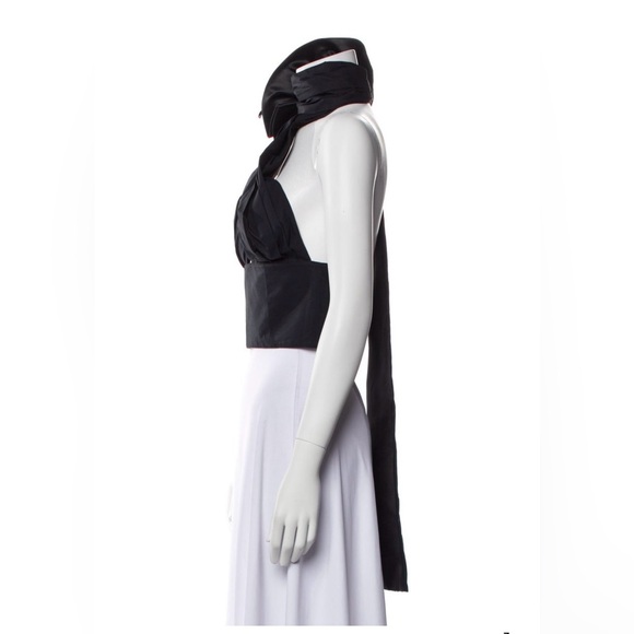 AREA Black Silk Halter Scarf Crop Top Size S US 4